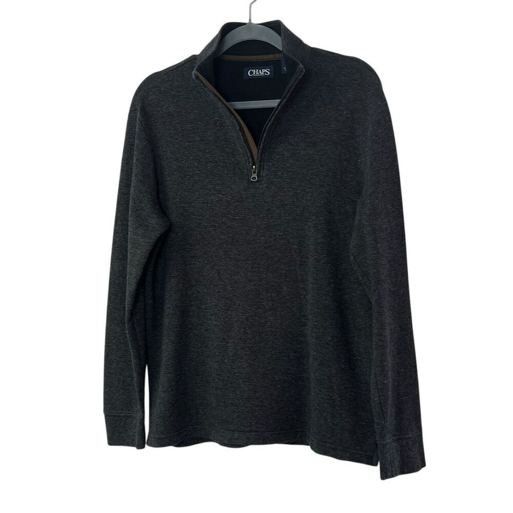 Chaps Men's Dark Gray Mock Neck Quarter Zip Sweater Size M Cotton Blend
